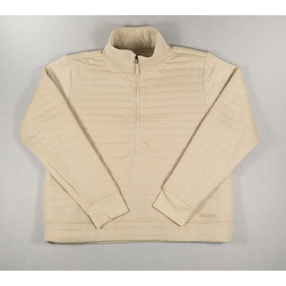 Marmot Mountain Works Women XL Quilted 1/4 Zip Pullover Tan Mock Neck Gorpcore
